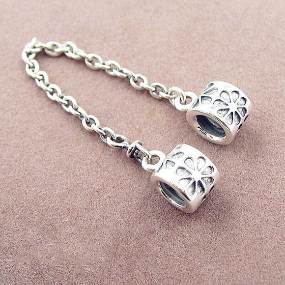 Pandora Sterling Silver S925 ALE DAISY FLOWERS Safety Chain Charm - Picture 1 of 4
